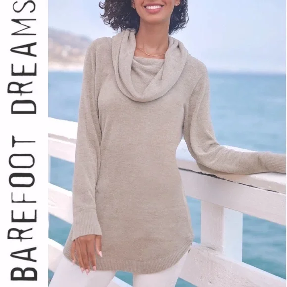 Barefoot Dreams CozyChic Ultra Lite Coastal Cowl Neck Tunic S Cozy Long Sweater - Picture 3 of 11